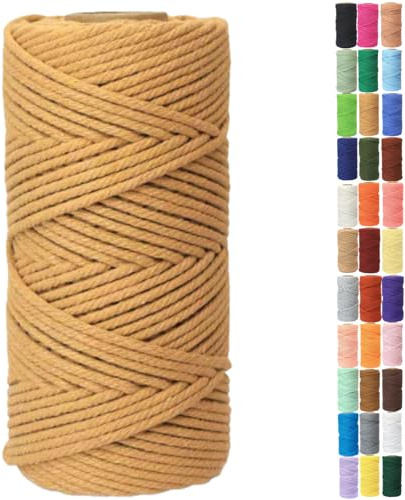 Binwat Macrame Cord Thick Natural Cotton Cord DIY Crafts Yarn Thread Twisted Spool Twine String Cotton Rope for Wall Hanging,Plant Hangers,Knitting,Decorative Projects 4mm x100m (Coffee)
