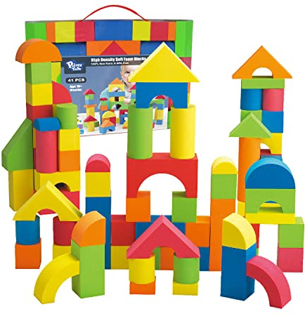 Pairez Toys Foam Building Blocks for Toddlers 2-4, 41 Pieces EVA Soft Stacking Blocks, Baby Bath Foam Toy Set, Early Learning Construction Toys & Gifts for Kids, Boys & Girls 18+ Months