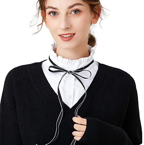 NiceYnn Detachable Vintage Elegant Stand Bowknot Shirt Collar Sweet Bow Tie Chiffon Fake Half Shirt Blouse Collar for Women Girl Office Work Dickey Tops