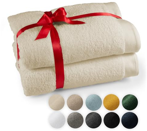 Blumtal Lot de 2 Serviettes de Sauna 80x200cm Premium - Serviette de Sauna Certifié Oeko-TEX, 100% Coton, éponge XXL - Extra Doux et Absorbant, Sable - Beige