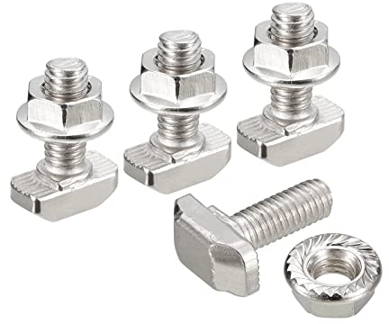 sourcing map M6x16mm T Ranura Inserción Perno y M6 Hexagonal Brida Tuerca Juego, 10 Juegos Martillo Cabeza T-Perno T Forma Perno Deslizante Tornillo para 30 Serie Aluminio Perfil