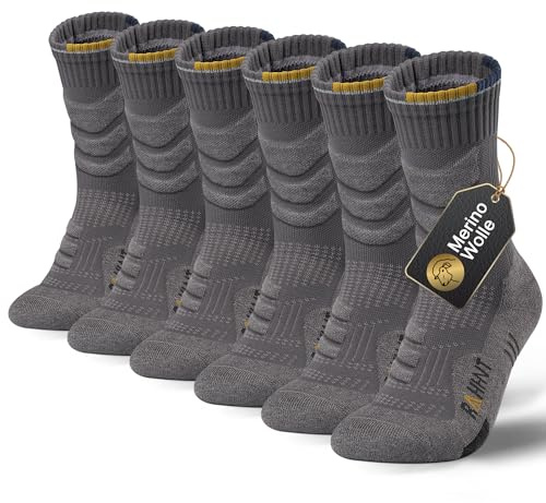 Rahhint Chaussettes de randonnée en mérinos Chaussettes de compression Anti-ampoules Chaussettes de randonnée rembourrées 3 paires pour hommes femmes et enfants Taille 31-52