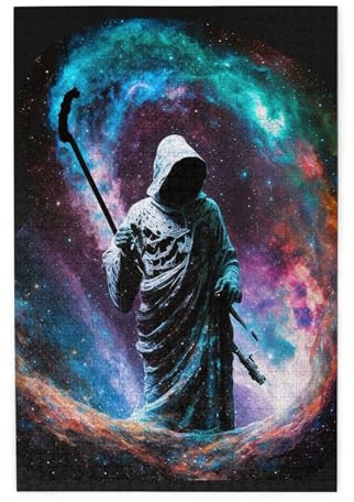 HERRECX 1000 Piece Jigsaw Puzzle - Sickle Cloak Grim Reaper Galaxy Black Wood Puzzle for Adults Teens Family Game Educational Toys Gifts