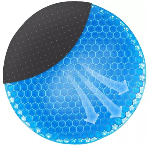 GEEZY Round Honeycomb Gel Seat Cushion 40cm - Black Non Slip Cover, Orthopaedic Waffle Design, Coccyx Groove, Cooling Support - Gel Support Cushion for Chair, Car, Travel or Office Sitting Comfort