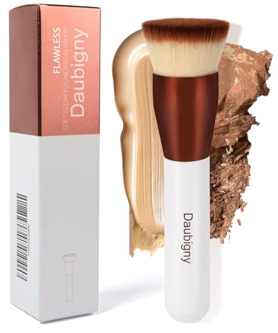 Daubigny 1.5 Top Diameter Foundation Brush - Premium Makeup Brush, Perfect For Liquid Makeup, Cream, Buffing, Blending (White Gold)