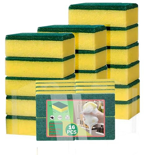Whfoeps Sponges Kitchen 16 Count, Heavy Duty Scrub Sponges for Cleaning