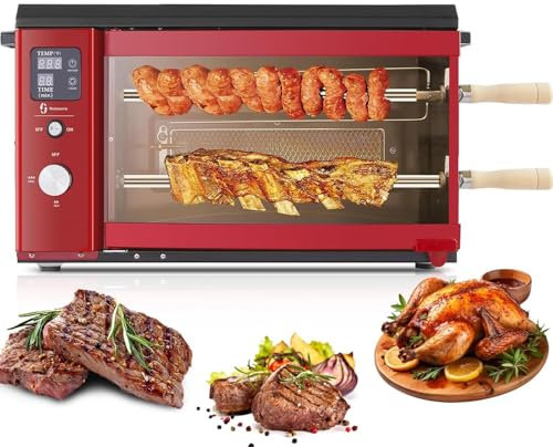 Grill de Rotos de propano Giratorio, máquina de brocheta de Kebab automática de 2 Capas con Ajuste de Temperatura y Temporizador, Plancha sin Humo de 30 litros para Restaurante, Fiesta, Bocadillo