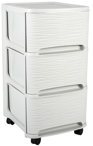 Ondis24 Rollcontainer Schubladenturm Stone 4 Laufrollen 3 Schubladen Büroschrank Aufbewahrungsschrank steinoptik (weiß)