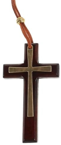 TPZORJX Pendentif Croix en Bois de Noyer pour Hommes Femmes Collier Boisé, Collier Croix Chretienne Acier Inoxydable et Bois