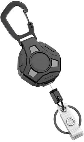 Hshenjhu Llavero Retráctil, Llavero Extensible Retractil con Cable Acero de 60 cm, Cordón Extensible JoJo con Mosquetón, JoJo Retráctil de Carrete para Porta Tarjetas ID Llave Tarjetas, Negro