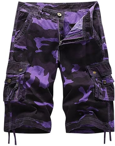 RLEHJN Camo Cargo Shorts for Men UK Sale Camouflage Combat Shorts with Multi Pockets Summer Workwear Loose Fit Drawstring Bottoms Casual Short Pants for Walking, Running, Fishing, Hiking & Camping