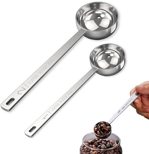 Cucharas de café dosificadoras, 2 cucharas medidoras de café de acero inoxidable, 15 ml + 30 ml, cuchara medidora de café de mango largo, cuchara dosificadora de café para café molido, leche Brewin