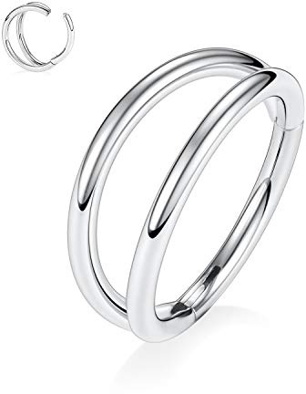 hengkaixuan G23 Titanio Doppio Anello per il Naso Set di Gioielli per Piercing al Setto 20G/18G/16G Helix Daith Rook Tragus Cartilagine Conch per Donne e Uomini 6mm fino a 12mm, Titanio, Senza