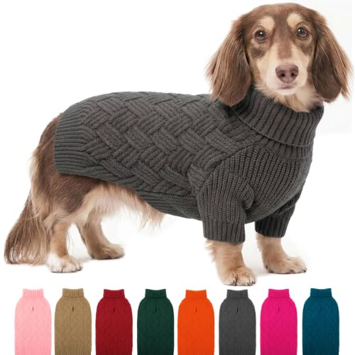AOFITEE Small Dog Jumper, Warm Turtleneck Jumpers for Small Dogs, Grey S | Winter Dachshund Jumper with Harness Hole, Dog Christmas Sweater for Girls Boys Dogs, Pet Knitted Jumpers for Pug Sausage