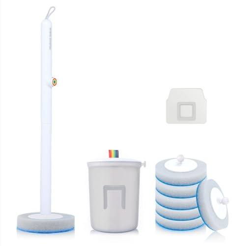 PAVSTINE Escobilla Baño Desechable WC Sin Detergente, Escobilla de Inodoro Colgante, Cepillo Inodoro con 6 Rellenos de Detergente, Disposable Toilet Brush para Lavabo, Bañera, Piscina