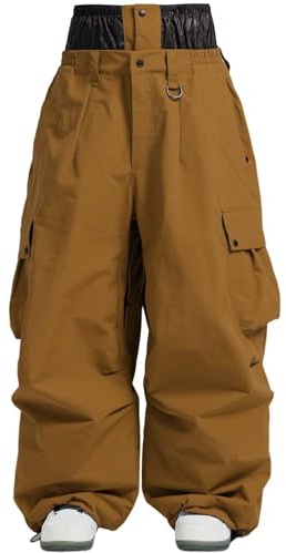GSOU SNOW Mens Ski Trousers Baggy Snowboard Trousers Oversized Snow Pants - Unisex Multi Pockets Waterproof Windproof Breathable Warm Dark Coffee