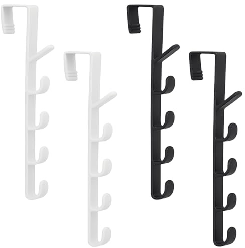 KEWUF 4 Piezas Perchero Para Puerta, Ganchos Puerta, Ganchos Percheros, Ganchos Ropa Para Puerta Colgantes, Ganchos Detrás Puerta, 5 Ganchos, Para Puertas, Armarios, Baños (Negro, Blanco, 4,5*26,5 cm)