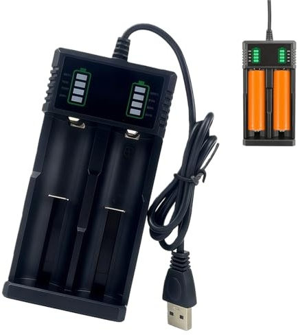 Universal Smart Battery Charger, Dual Bay USB Charger for 18650, 21700, 26650,14500 and Other Li-ion Rechargeable Batteries with LED Indicator