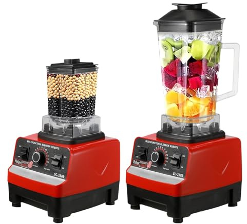 5000W Robot Cuisine Multifonctions, 2-In-1 Blender Smoothie Professionnel avec 2 Bol,Ergonomique,15 Réglages Vitesse, pour Smoothies, Shakes, Aliments, Glace PiléE (Rouge)