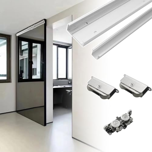 Binario per Porta Scorrevole Kit Ferramenta per Porta a Specchio, Kit Binario Invisibile per Porte Scorrevoli, Guida per Porta con Chiusura Ammortizzata(180cm (70.9in))