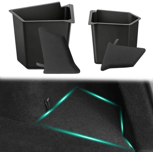 NBYTLT 2 Pcs Trunk Side Organizer Storage Box | Waterproof Rear Side Box Compatible with Tesla Model Y 2021-2023, Trunk Organizer with Cover with Pull Cord, Black