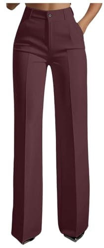 Pantalones de Traje Elásticos para Mujer 2026 Pantalones Vestir de Cintura Alta Corte Pierna Recta Pantalones Elegantes con Bolsillos Ropa Formal Ideal para Oficina Trabajo y Eventos de Negocios (S)