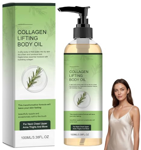 Collagen lyftande kroppsolja, anti-celluliter massageoljor för att strama åt huden och strama, kollagen återfuktare, anti-aging body oil för krämig hud, rynkor, bristningar – alla hudtyper (1 st.)