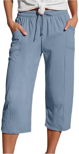 RYTEJFES Pantaloni Donna Estivi Pantaloni Lino Donna Estivi 3/4 Cotone Leggero Leggeri Tuta Pinocchietti Pantalone Estivo Larghi Pinocchietto Eleganti di Tre Quarti Largo Curvy Viscosa
