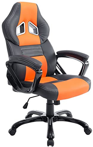 CLP Racing Gaming Bürostuhl Pedro XL I Höhenverstellbarer Chefsessel Mit Kunstlederbezug I Gaming Stuhl Mit Bis 150 KG Belastbarkeit, Farbe:schwarz/orange