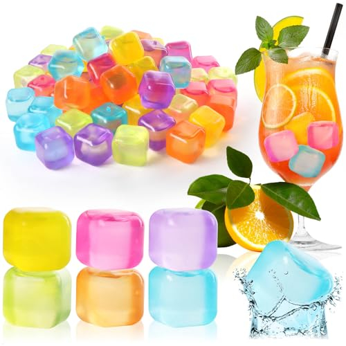 COM-FOUR® 60x cubetti di ghiaccio riutilizzabili in fantastici colori, cubetti di ghiaccio per feste per rinfrescare le bevande (060 pezzi - cubi)