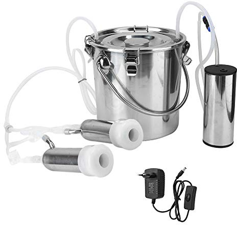 Tnfeeon Mjölkningsmaskin, 5 l elektriskt mjölkkluster med vakuumpump, bärbar mjölkpump kofårmjölkningsmaskin (för ko EU-plugg)