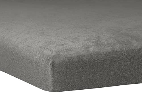 TRAUMSCHLAF weiches, elastisches Flausch Biber Boxspring Topper Spannbettlaken mit Rundumgummi, Größen 180x200 cm - 200x200 cm, Schiefer