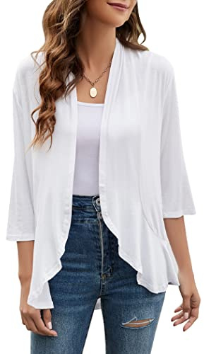Yekaty damcardigan 3/4 ärmar öppen framsida lätt cardigan draperad volanger stickad cardigan | Axelmattor för klänningar sommar lätt kofta, mjuk stickad bekväm för lager