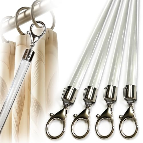 OooWow 36 inch (4 Pack) Steel Cap Round Base Acrylic Curtain Pull Wand - Clear Curtain Wand - Invisible Drapery Wand - Drapery Pull Rod (36 Inch)