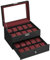 SONGMICS Uhrenbox, Uhrenkasten mit Glasdeckel, 2 Ebenen, Uhrenkoffer mit herausnehmbaren Uhrenkissen, Uhrenschatulle, Geschenkidee, PU-Bezug in Schwarz, Samtfutter in Weinrot JWB020R01
