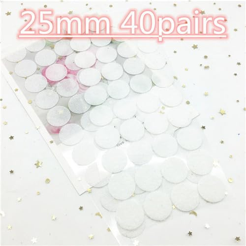 Points autocollants ruban de fixation adhésif 10/15/20/25/30mm Transparent noir blanc colle forte point autocollant étanche crochet boucle ruban ( Color : 25mm white 40pairs , Size : Loop and hook )
