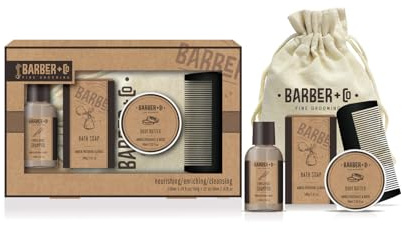 GLOSS ! Set de afeitado BARBER – Kit para el cuidado y mantenimiento de la barba – Idea de regalo para hombre, cumpleaños, Navidad, Día del Padre - POCHON