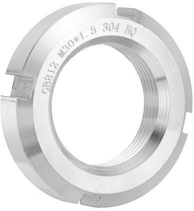 sourcing map M30 x 1.5mm - 1Pcs Retaining Four-Slot Slotted Round Nuts - 304 Stainless Steel Round Lock Nut for Various Rolling Bearings, Industrial Field, Silver