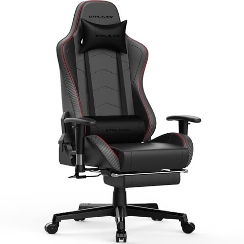 GTPLAYER Gaming Stuhl Gamer Stuhl mit Fußstütze Bluetooth Lautsprecher Ergonomischer Bürostuhl Computerstuhl Schreibtischstuhl PC Stuhl mit verstellbare Rückenlehne 150 kg Belastbarkeit schwarz
