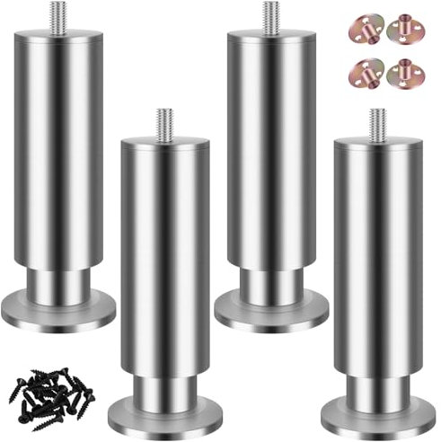 SHUIOG 4 Stück Möbelfüße Edelstahl Möbelbeine Metall, Verstellbar Tischbeine Höhenverstellbar Runde Beine Möbelfüß Tisch Bett Schrank Sofa Beine Ersatzkabinettfüße. (M8, 8cm)