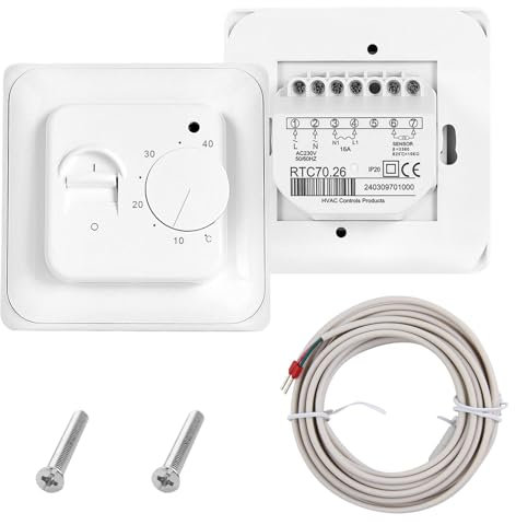 Manual Underfloor Heating Thermostat 220V 16A Electric Controller With Floor Sensor Probe Mechanical Room Stat for Energy Efficient Temperature Control Central Systems White