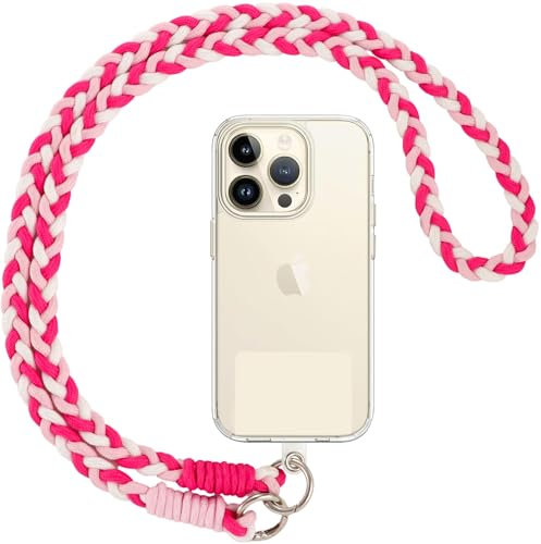 Votvloay Cordón para Movil Universal Colgante para Teléfono Compatible con Todos Los Teléfonos Inteligentes y la Mayoría de los Funda,con Llavero y Parche-Rosa Blanco