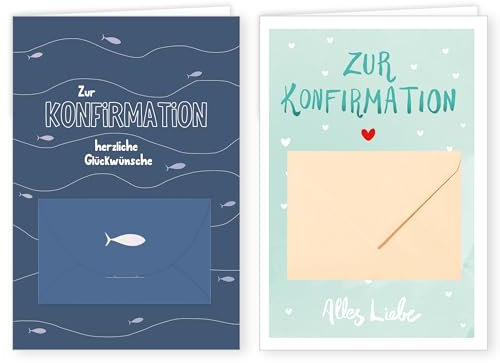 PremiumLine Glückwunschkarten zur Konfirmation | 2 Stück mit Geldkuvert und Umschlag | Konfirmationskarte, Geldkarte, Klappkarte mit Spruch, innen Blanko | 11,5 x 17 cm