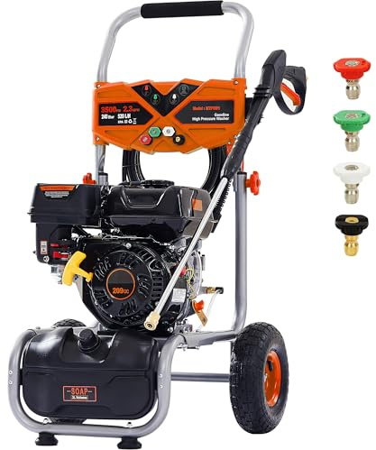 Ezasin Gas Pressure Washer 3500 PSI, 2.3 GPM Heavy Duty High Power Washer,209CC 7HP Engine with 25Ft Pressure Hose, Axial Aluminum Pump, Soap Tank, Spray Gun and Wand, 4 Quick Connect Nozzle (Orange)