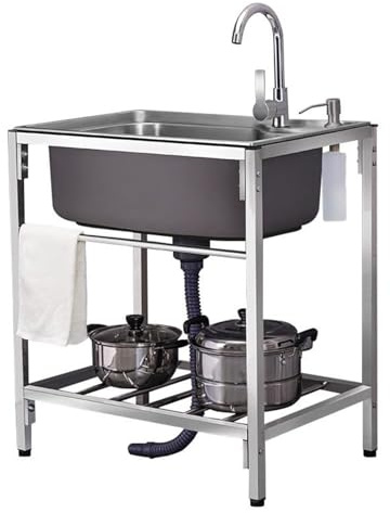 Lavello in Acciaio Inox Autoportante 1 Vasca con Rubinetto, pratico Lavelli multiuso toeletta autoportante, Giardino da Esterno lavando lavello Uso per Garage e Cortile,Ristorante,Lavanderia(58*43cm)
