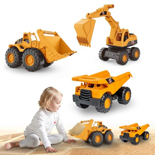 3 PCS Excavadora Juguete, Juego De Excavadora De Juguete De Arena, Coches Juguete De Arena, Con Volquete Camión Excavadora Cargador Frontal, Camiones De Construcción Para Niños e 3 A 12 Años