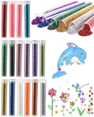 HUVZOR 16 pezzi Barattoli di glitter in colori accesi - Craft Glitter Ultrafine per Resina,Glitter colorato per creazioni fai(B)