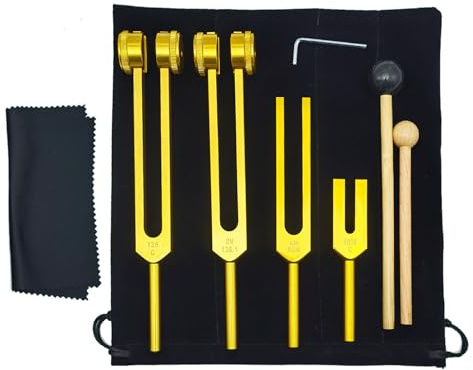 Forchette per accordatura per la guarigione del suono, strumenti in lega di alluminio da 128 Hz, 21,4 cm, set da 4 pezzi, strumenti per meditazione, per yoga, a percussione incluso