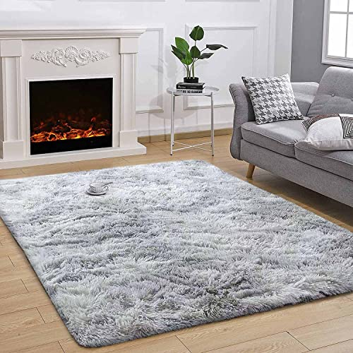 GISIONLARI Hochflor Teppich Wohnzimmer Shaggy Modern Teppich Schlafzimmer Flauschig Weich Teppiche für Schlafzimme Kinderzimmer(Grau weiß, 120 x 170 cm)