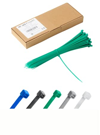Haus Projekt Pack de 100 Bridas de Plástico Verde Premium Fuertes Industrial, 200mm x 2.5mm, Bridas de Plástico para Cables Multifunción para Uso Interior y Exterior, Gestión de Cables, Cableado